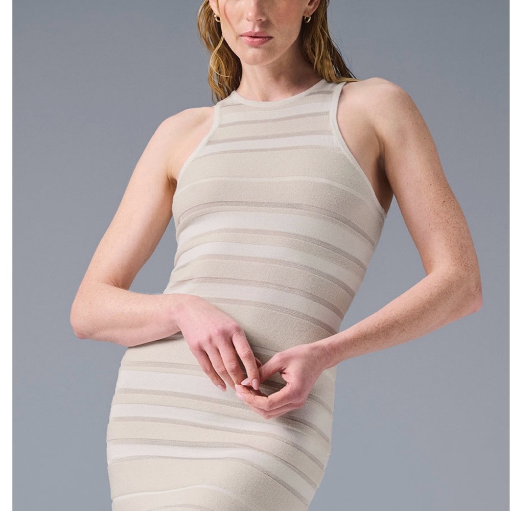 NWT ALO Yoga Cream and White Sport Play Knit Mini Dress
